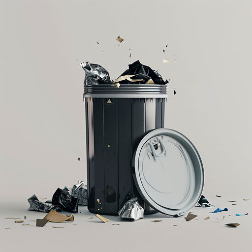 Realistic garbage illustration on flat white background, minimalist style