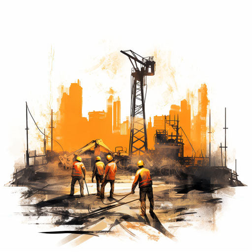 Construction clipart in the style of Chiaroscuro Art, on white background
