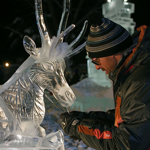 Ice sculpture competition with artists carving life-sized gazelles