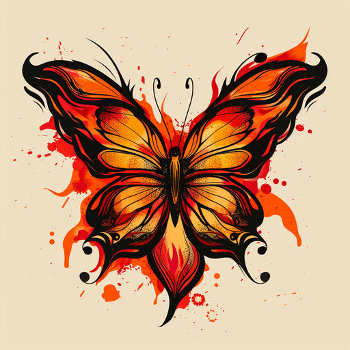 Heroic flat tattoo sketch of a butterfly with flame-like wings