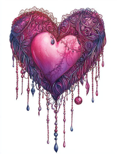 Valentine's Day heart with lace and beads on white background