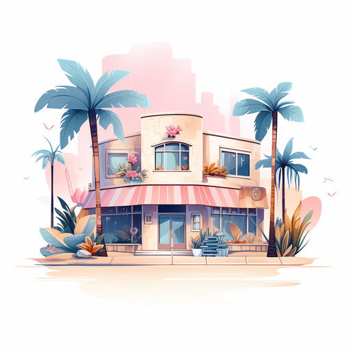 Location illustration in the style of Pastel Colors Art, on white background