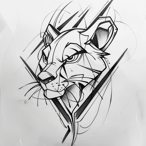 Graphic tattoo sketch of a hakuna matata symbol with sharp lines and a clean, modern look