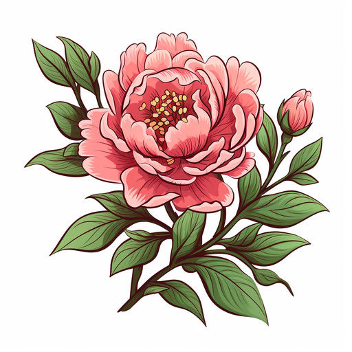 Peony tattoo design vector on white background