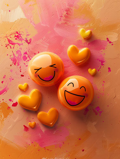 Smiling emoticons with hearts, light pink and dark amber style