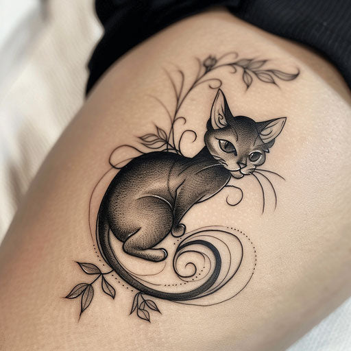 Art nouveau-inspired black cat tattoo