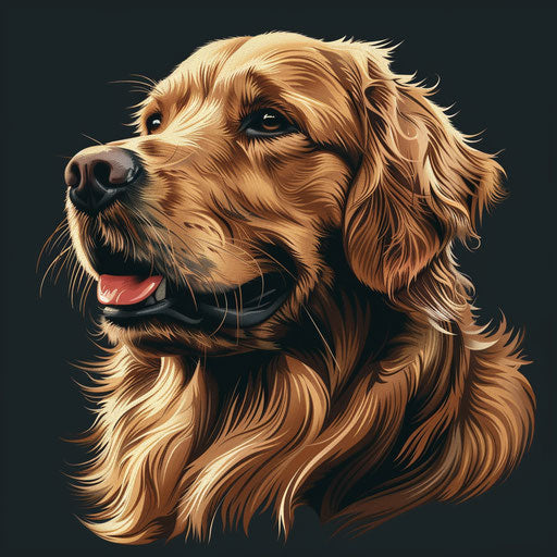 Golden dog clipart on dark background with dramatic contrast