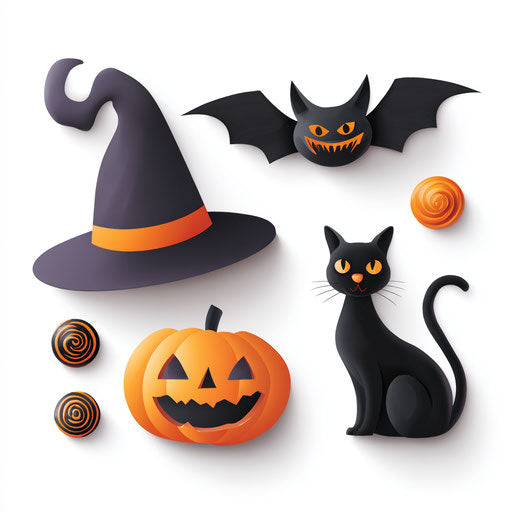 Playful Halloween Elements on a White Background