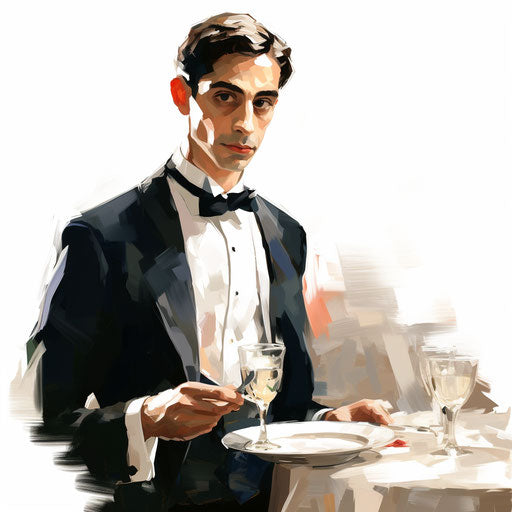 Waiter clipart in the style of an oil painting, on a white background