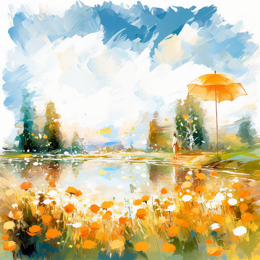 Summer season clipart in Impressionistic Art style, on white background