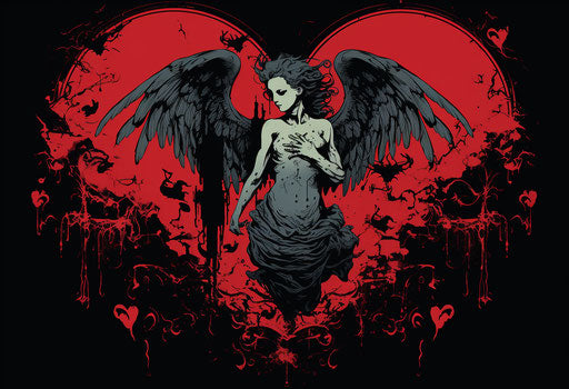 Heart-shaped tattoo with angels and infinity symbol