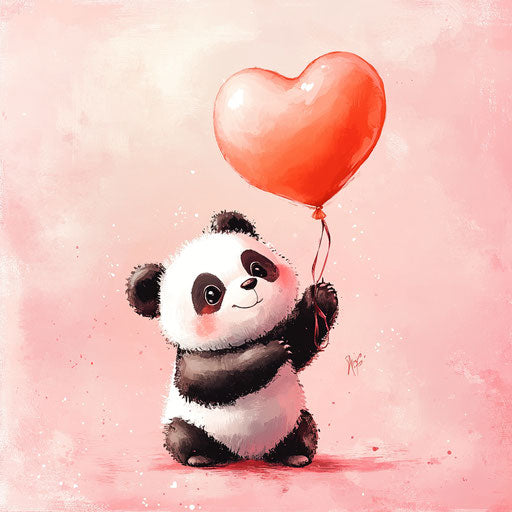 Valentine panda bear with heart-shaped balloon