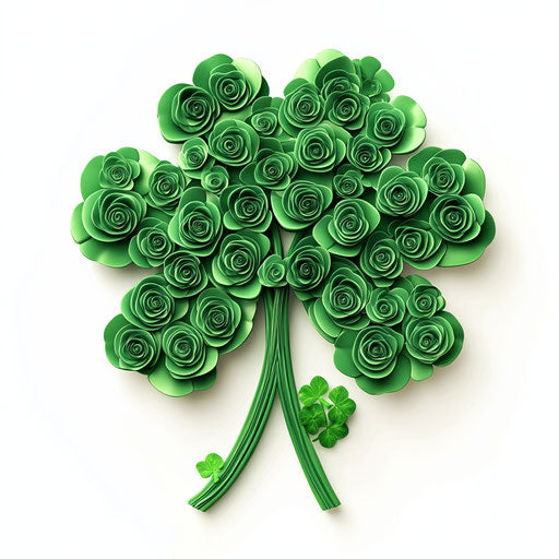 3D green shamrock made of green roses, clipart on white background