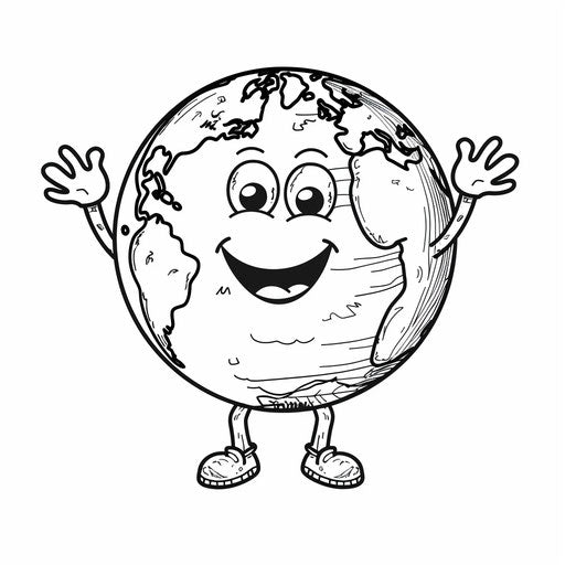 Earth character waving in a coloring book