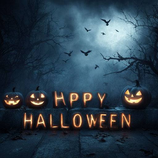 Glowing Jack-o'-Lanterns Under a Moonlit Sky