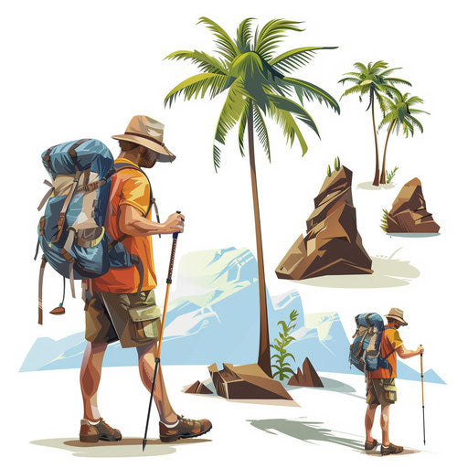 Adventure clipart in photo realistic style on flat white background