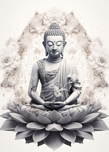 Buddha mandala on white background, tattoo-inspired style