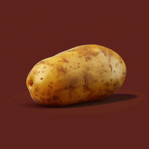 Realistic potato clipart on a flat, rich burgundy background