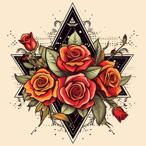 Tattoo design with a rose and black triangle