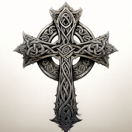 Celtic cross with dragon design in liquid metal