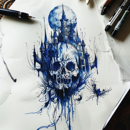 Sketch of eerie clipart style for a dark arts tattoo