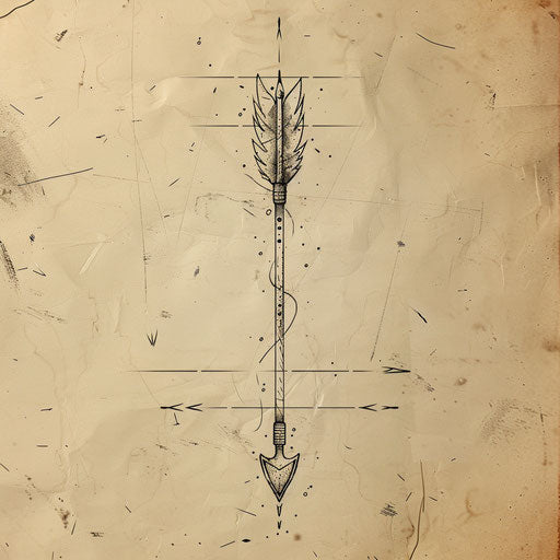 Flat tattoo sketch of an arrow drawn with a single, bold line