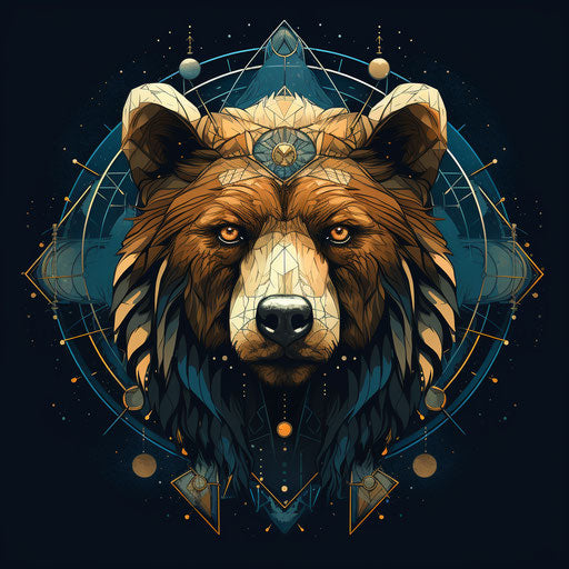 Bear's head with geometric symbols, alchemical style