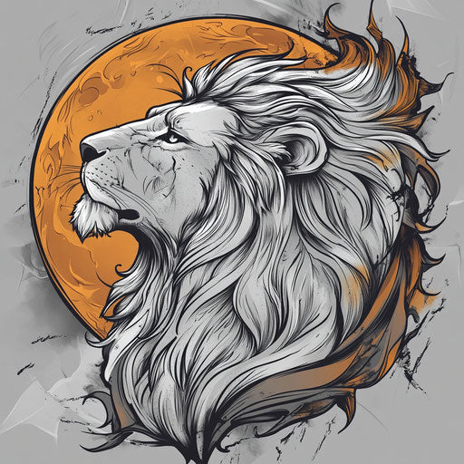 Beautiful flat clipart style lion and moon tattoo