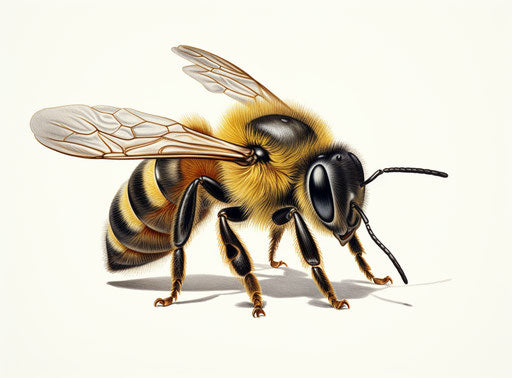 Yellow bee on white background, highly detailed style