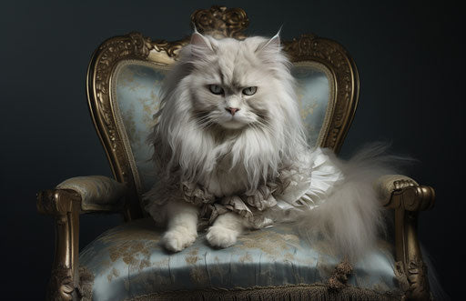 Fluffy grey cat sitting on a chair
