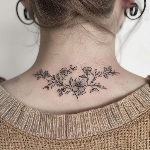 Delicate floral neck tattoo