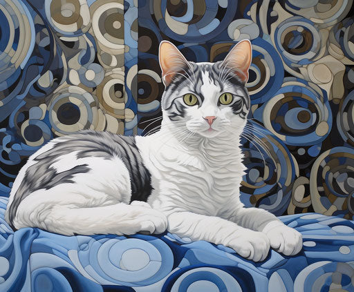 Cat sitting in a bold-colored cat room