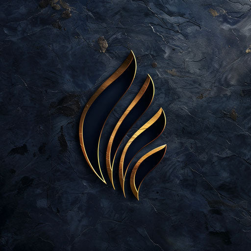 Restaurant logo in navy and gold with a sleek background