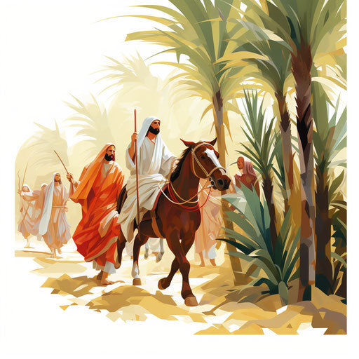 Palm Sunday artwork in the style of Oil painting, on a white background