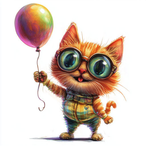 Humorous caricature of a cat with human characteristics