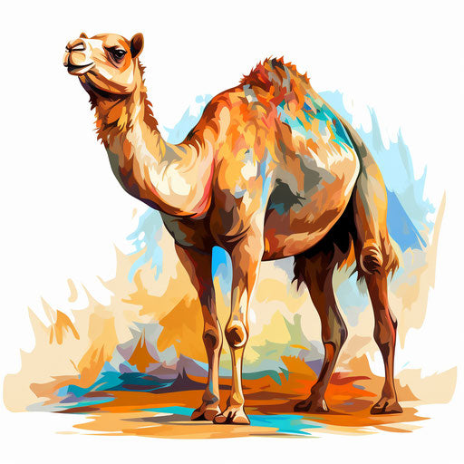 Camel clipart in the style of Impressionistic Art, on a white background