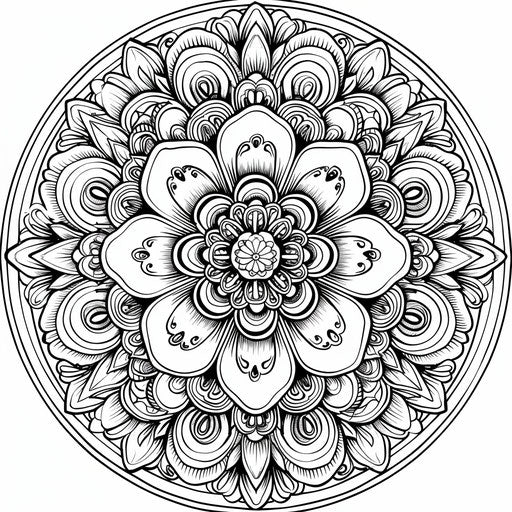 Floral mandala with intricate patterns - Coloring book page