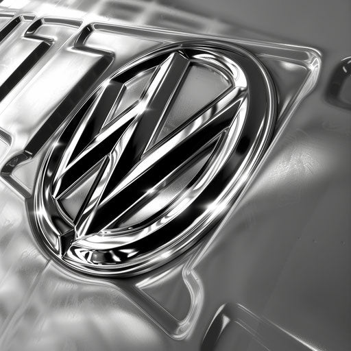 Dynamic Vans logo in silver and black on sleek metallic background