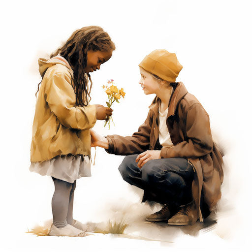 Kindness illustration in the style of oil painting, on white background
