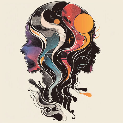 Gemini-inspired flat tattoo sketch with twin figures