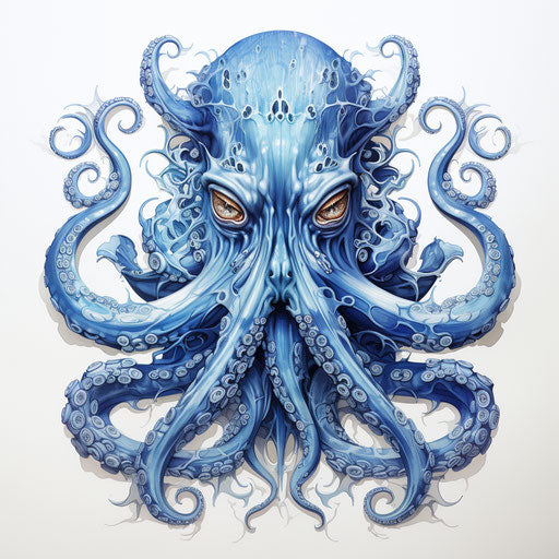 Blue octopus drawing with detailed naturalistic style
