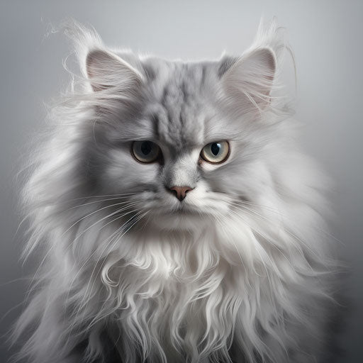 Fluffy cat on a grey backdrop
