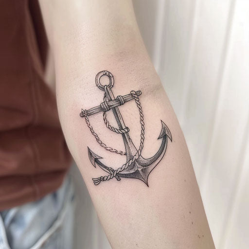 Sailor's rope and anchor tattoo in line art style
