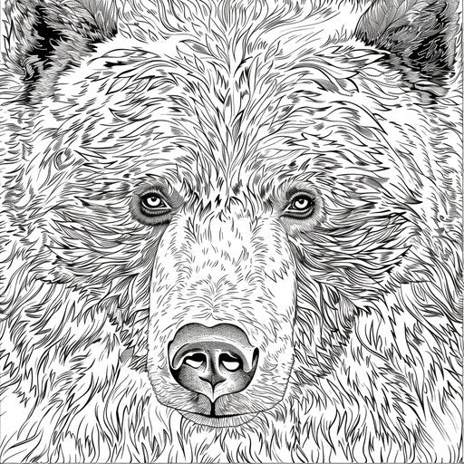 Expressive brown bear face. Coloring book page