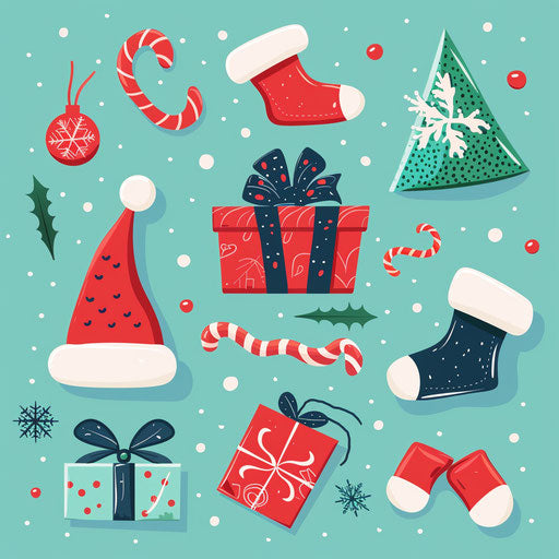 Realistic Xmas clipart on flat turquoise background