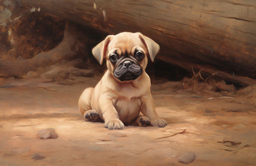Pug puppy on the side of a dirt road