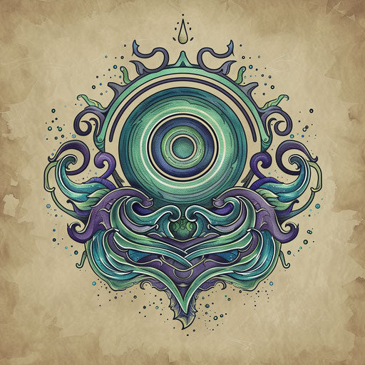 Stylized flat tattoo sketch of a healing sigil with soothing waves and spirals