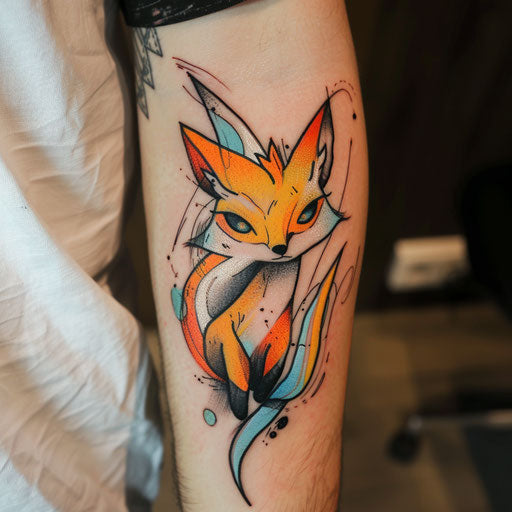 Whimsical sketch of a tattooed kitsune