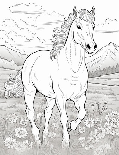 Horse in field, hand-colored style, Kawaii, Ferrania P30