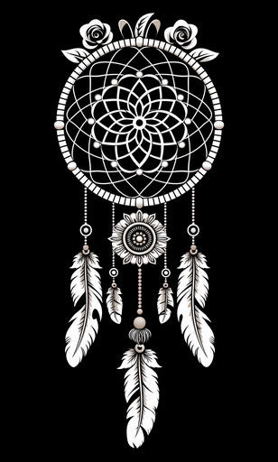 Dream catcher tribal symbols black white rug clock
